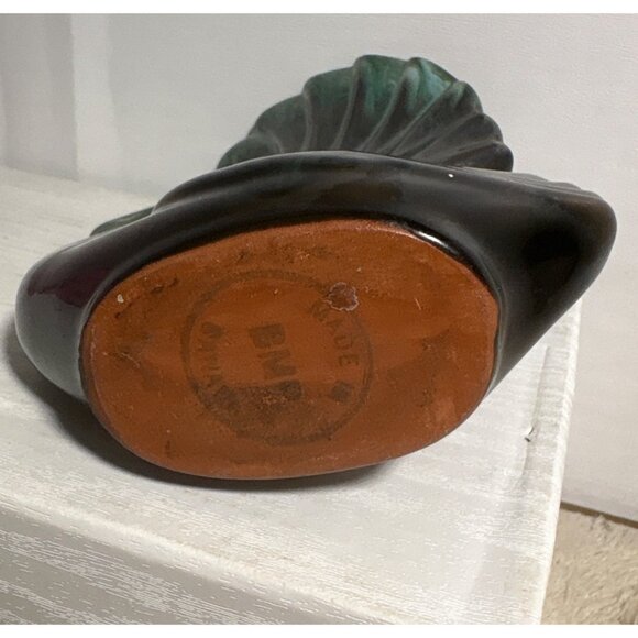 Blue Mountain Pottery Vase Swan Wing Feather Shaped Ceramic Green Drip Glaze 6" - Picture 6 of 9